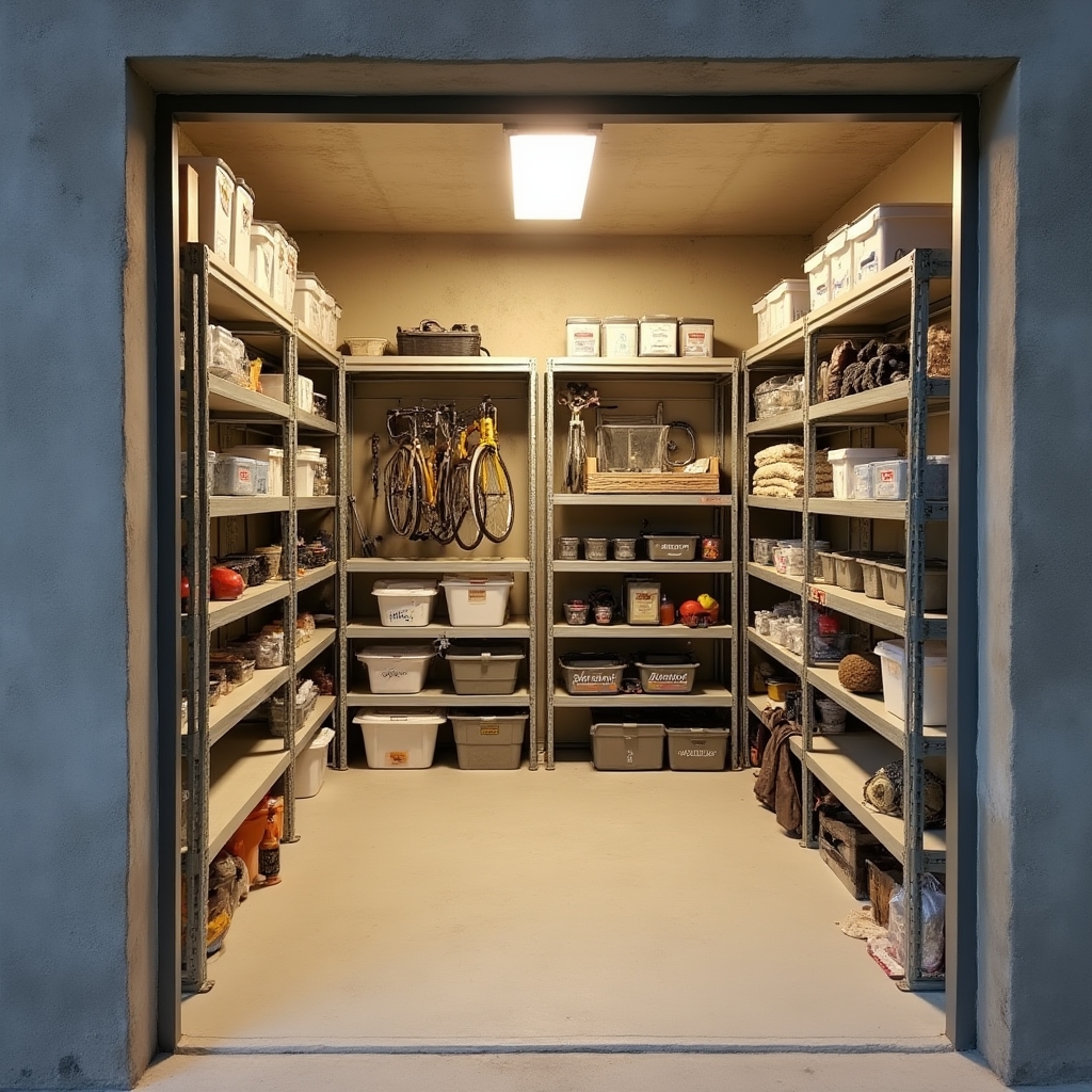 Neatly organized storage unit with modular shelving after Nolnudi service