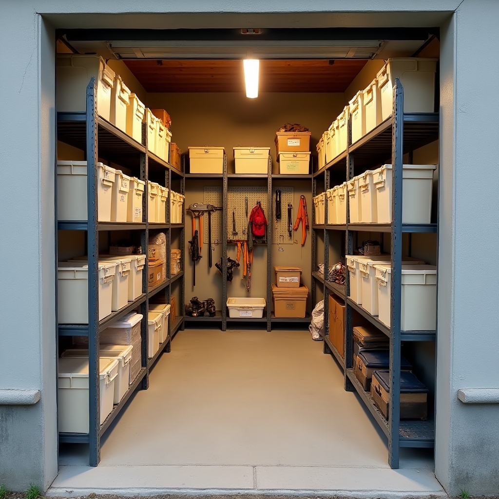 Modular shelving system installed in a residential storage unit