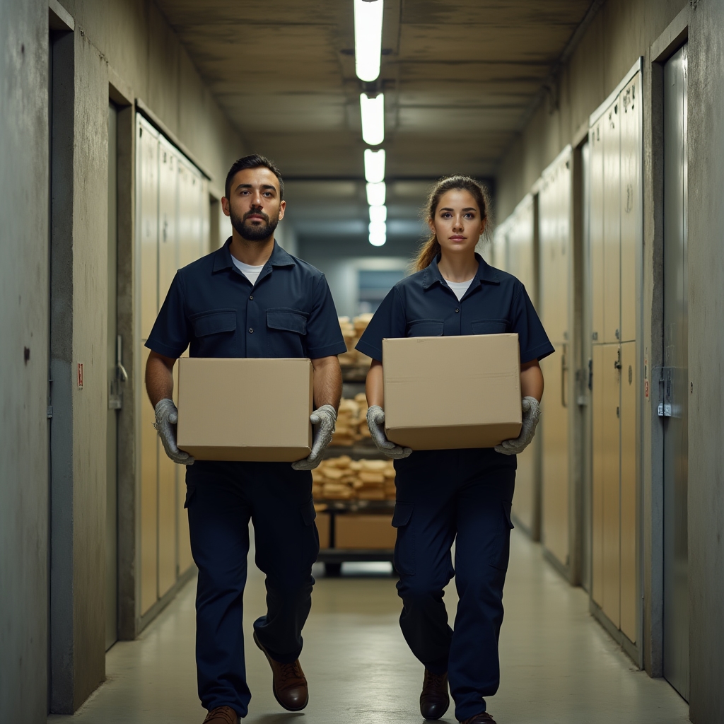 Team emptying a residential storage unit in a Santiago apartment building